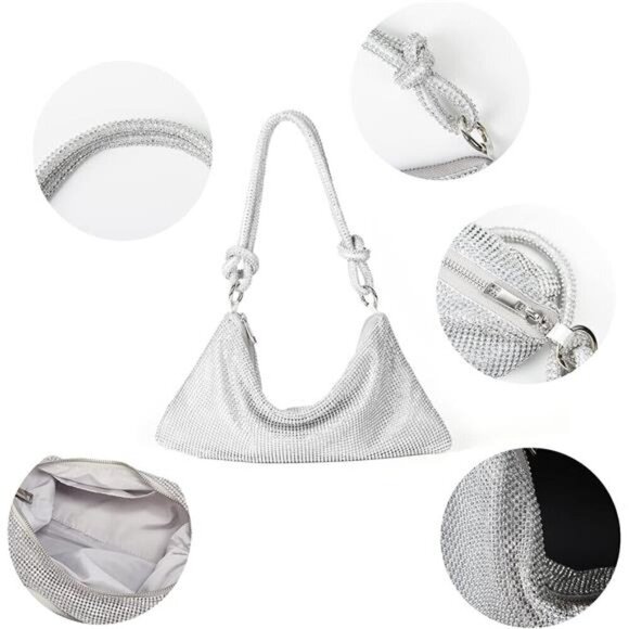 Rhinestone Purse for Women Sparkly Evening Handbag Bling Bag Shiny Silver Clutch - Picture 4 of 7